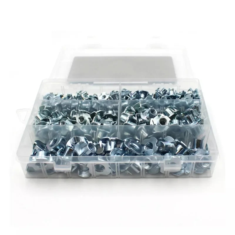 100/210Pcs Galvanized Four-Claw Nuts, Carbon Steel Four-Point Impact Nuts, Suitable For Wooden Furniture Maintenance M4-M10