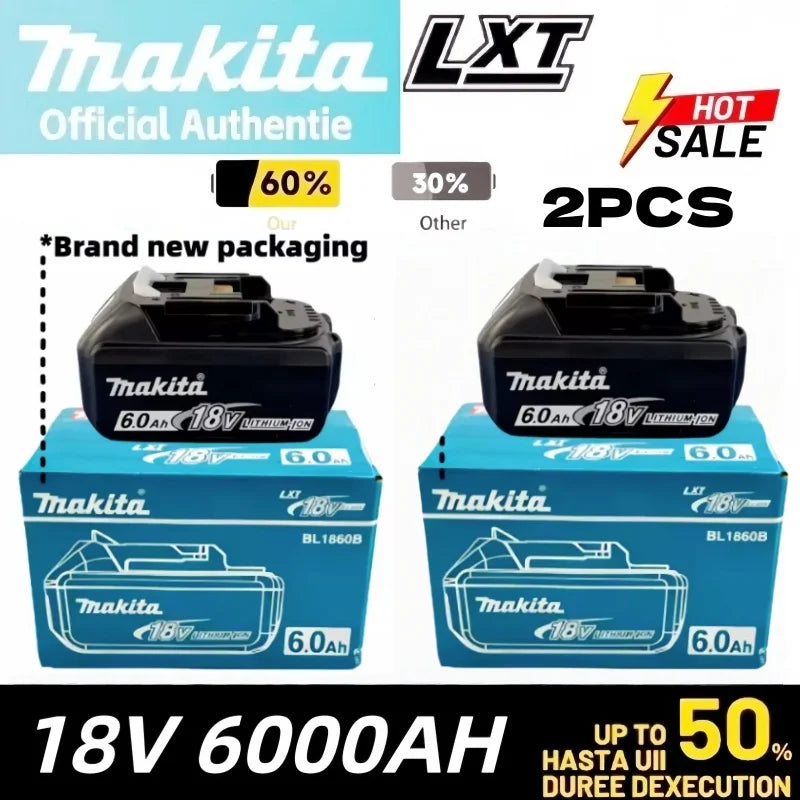 Genuine Makita 18V LXT 6.0Ah Li-ion Rechargeable Battery, Replacement for BL1840 BL1850 BL1860 Power Tool Battery