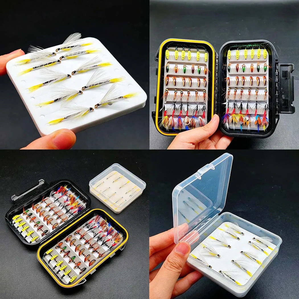 Fly Fishing Flies Kit-2 Boxes Bundle(Total 82Pcs Flies)Fly Assortment Trout Bass Fishing with Fly Box with Dry/Wet Flies, Nymphs