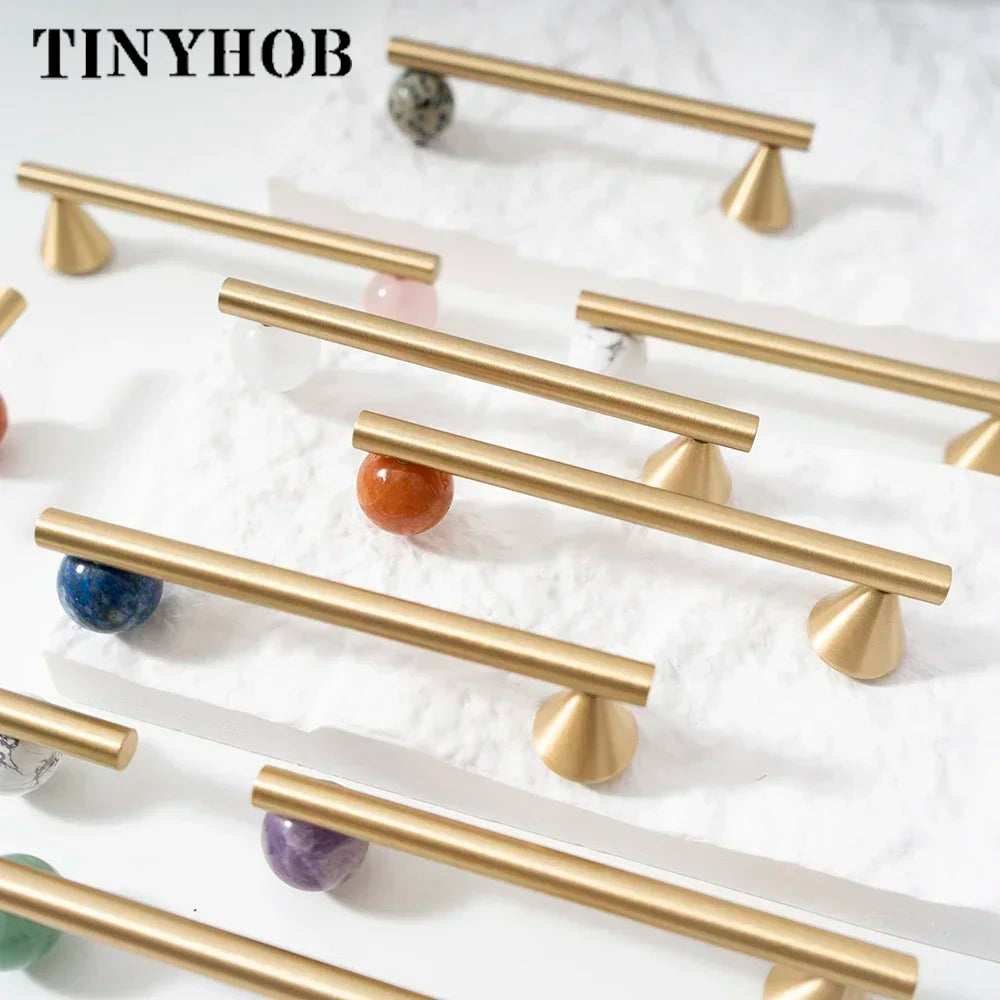 Natural Crystal + Brass Furniture Handles for Kitchen Cupboard Drawer Pulls Home Decor/ Pink Cabinet Hardware Decorative Knob