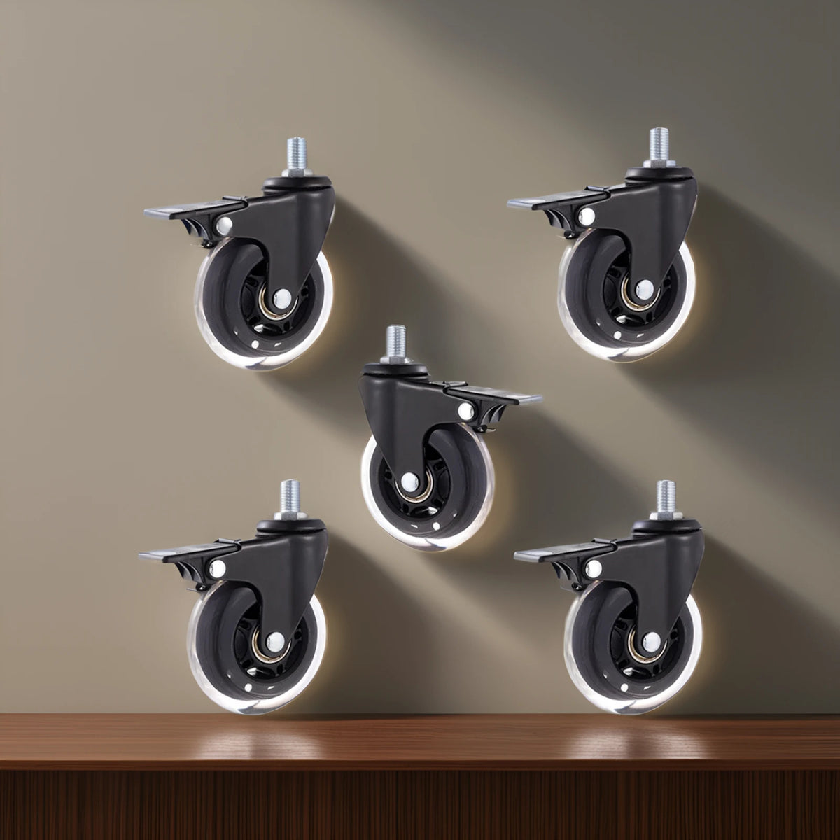 5PCS 3" Universal/Brake Mute PU Caster Wheels M8/M10/M12 for Furniture, Scooter, Cart - Electrophoresis Ice Wheel