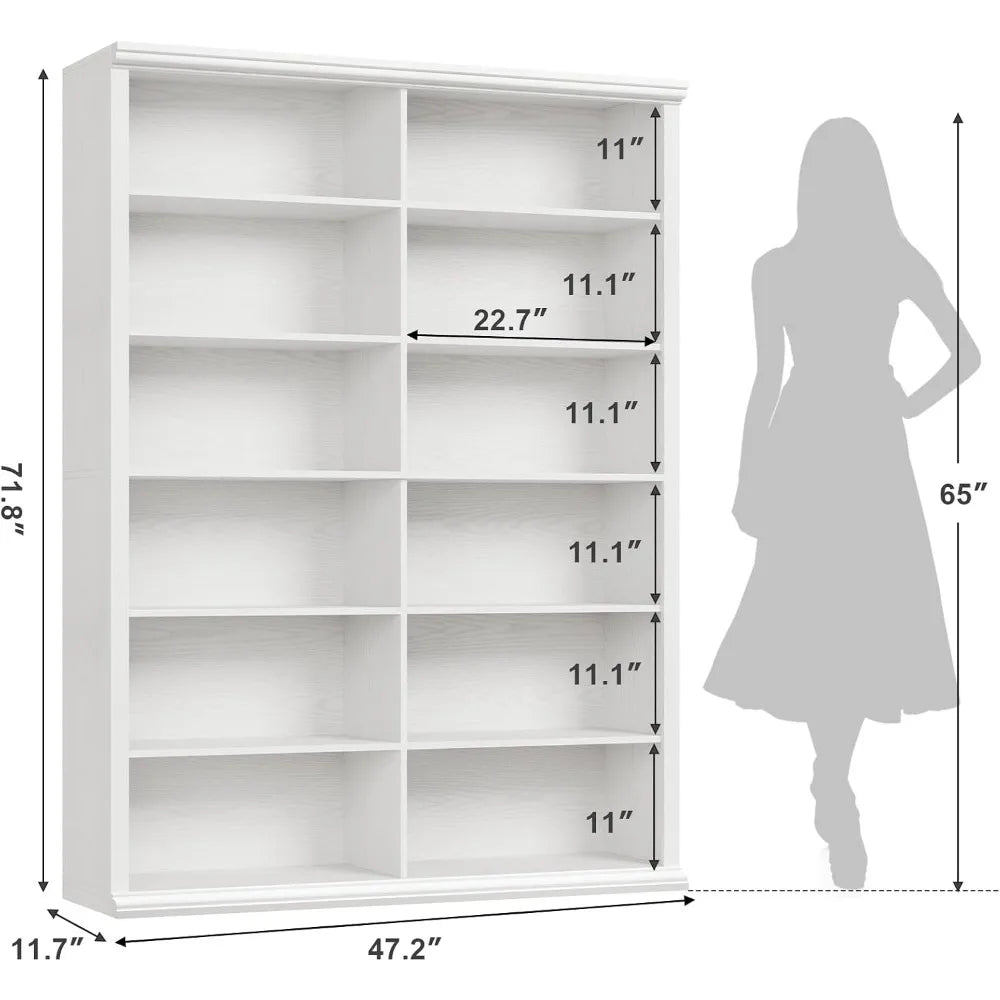 Wooden Bookcase and Bookshelf, 71.8" L x 47.2" W, Freestanding Storage Unit for Home Office