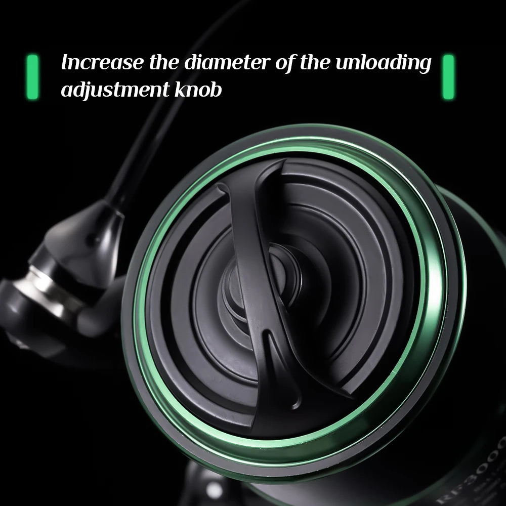 RF Spinning Reel Fishing Reel 5.2:1 Spin Green EVA Knob Fishing Wheel Saltwater Aluminum Spool