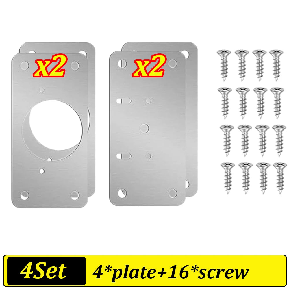 2-100Set Cabinet Hinge Repair Plate Kit Stainless Steel Door Hinge Mounting Plate Cabinet Door Hinges Repair Mount Tool