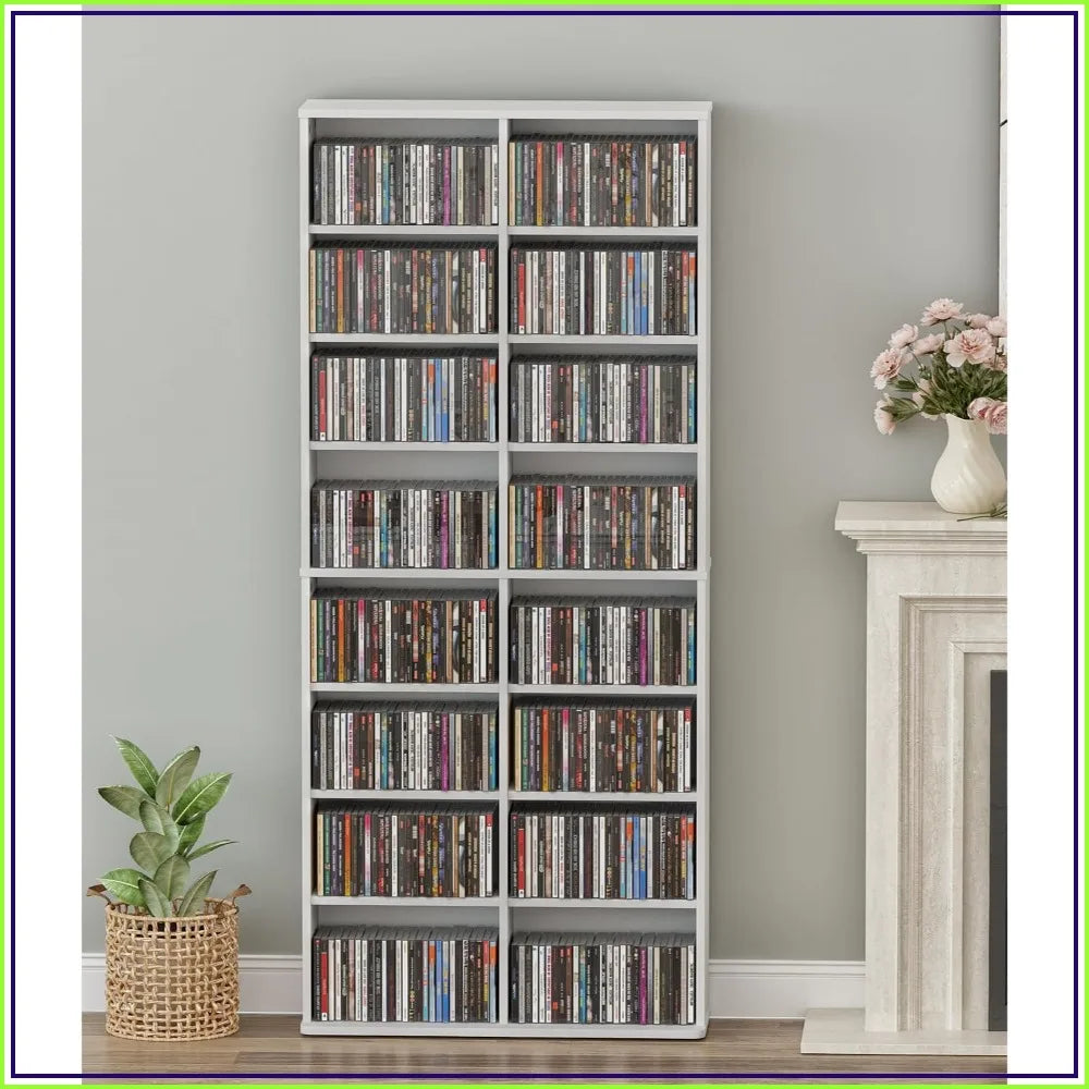 16-Shelf DVD Tower Storage Rack, Adjustable Media Shelves, 8-Tier Stand for Home Office