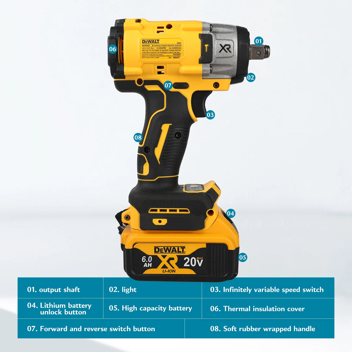 DEWALT DCF922 20V Cordless Impact Wrench | 205Nm Reverse Torque 1/2" Drive | 2500 RPM   Naked Tool