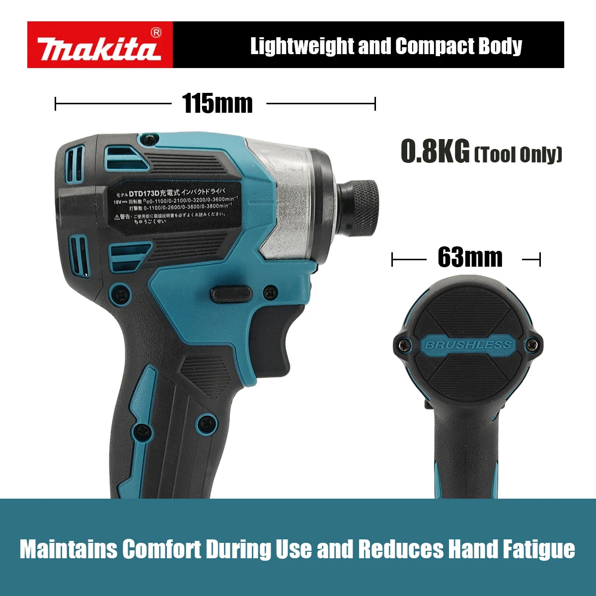 Makita DTD173 1800RPM 180Nm Cordless Impact Driver 180Nm Brushless Motor Electric Drill Wood Bolt T Mode For Makita Battery