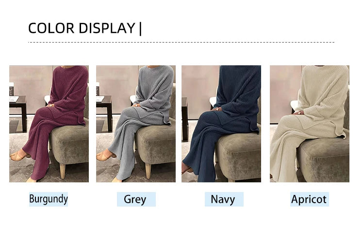 Plus Size 2026 New Women's Casual Wear Set Solid Color Two Piece Knitted Sweater Round Neck Long Sleeve Simple Versatile Sweater