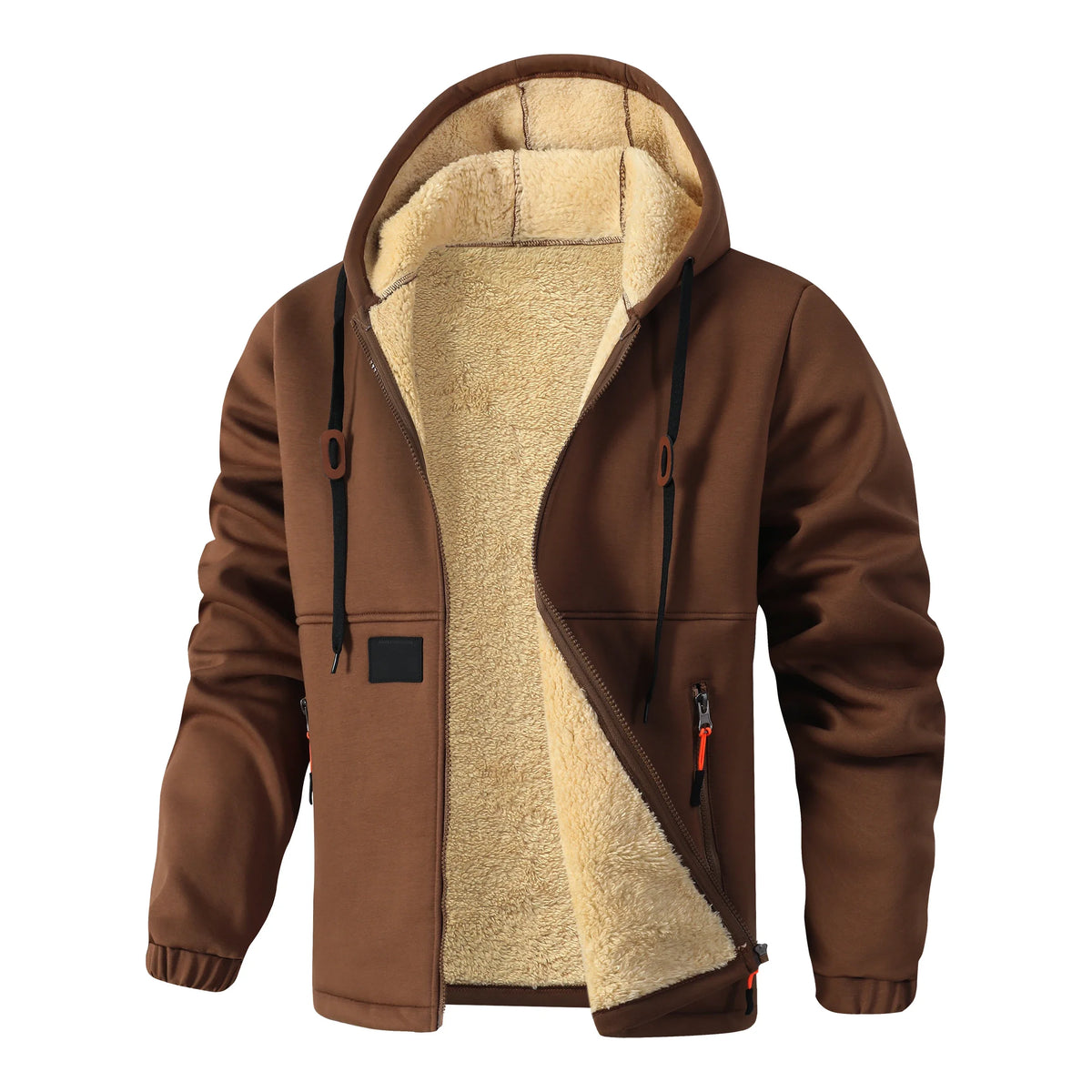 Men Fleece Lined Hooded Sweatshirt Thick Sherpa Lined Zip Up Hoodie Hiking Jacket Zipper Pockets Winter Thermal Casual Outerwear