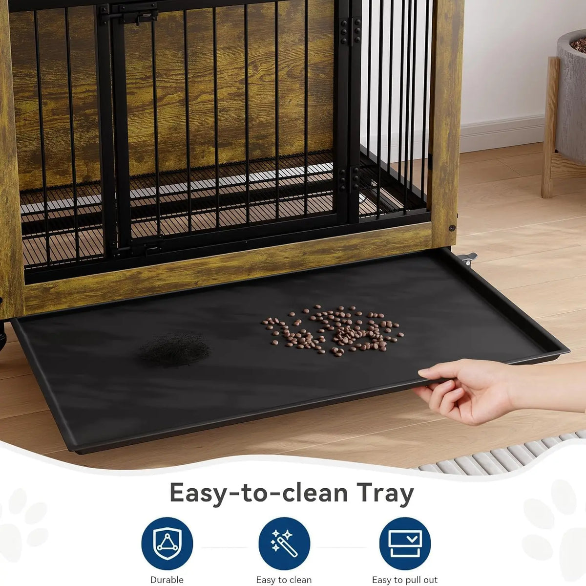 38 Inch Dog Crate Furniture Wooden Dog Kennel End Table with 3 Doors Locking Wheels Removable Tray Divider Indoor Pet Cage Side Table for Small Medium Dogs Retro Brown