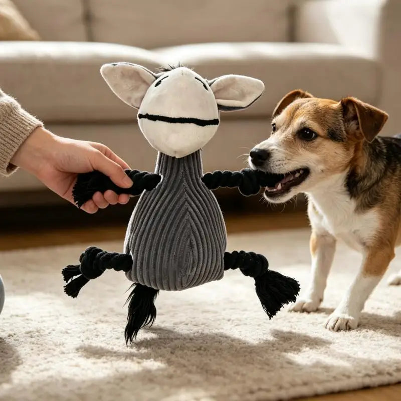 Dogs Cartoon Donkey Plush Toy Indestructible Safe Small Dog Animal Rope Toys With Squeaker Pet Tooth Chew Puppy Toys Resistant