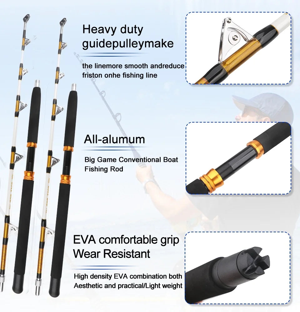 2 Sections Trolling Rod Saltwater Slowing Jigging Offshore Fishing Rod Boat Fishing Pole 180CM/165cm