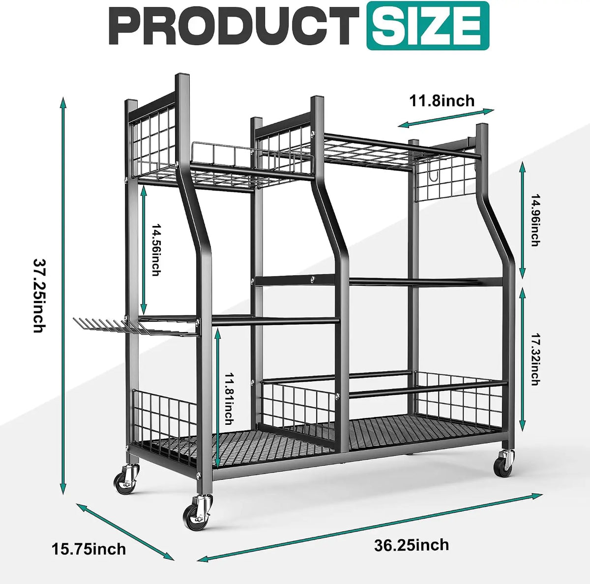 Garden Tool Organizer Stand, Garage Tool Storage Organization | Yard Tool Racks with lockable wheels, Fit for Long-Handled Tools/Rakes/Brooms