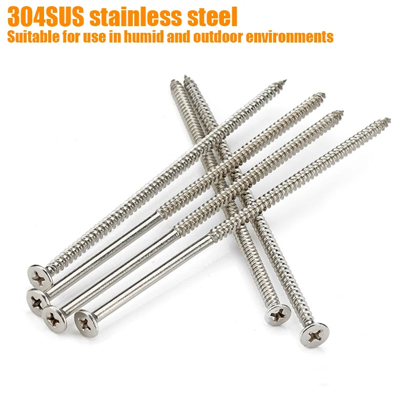 M5 Extended Flat Head Self Tapping Screw, Countersunk Screw 304 Stainless Steel Switch Socket Wooden Screw