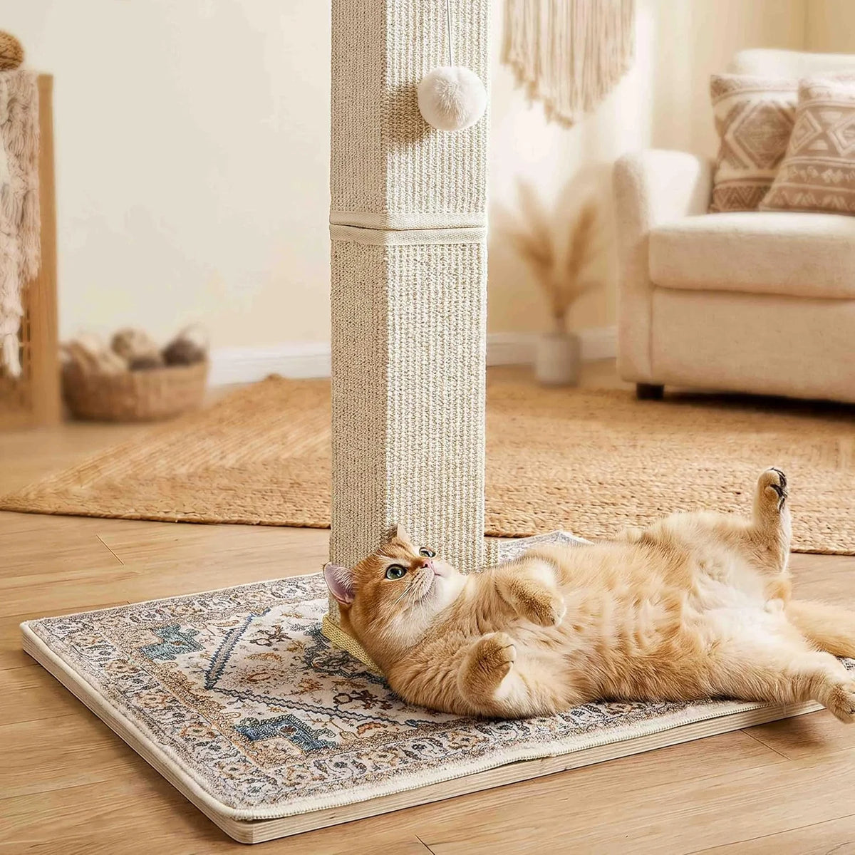 Heavy Duty Cat Scratcher Scratching Post Large Plush Top Cat Bed Perch Sisal Wrapped Cat Tree with Dangling Ball Interactive Toys for Indoor Cats