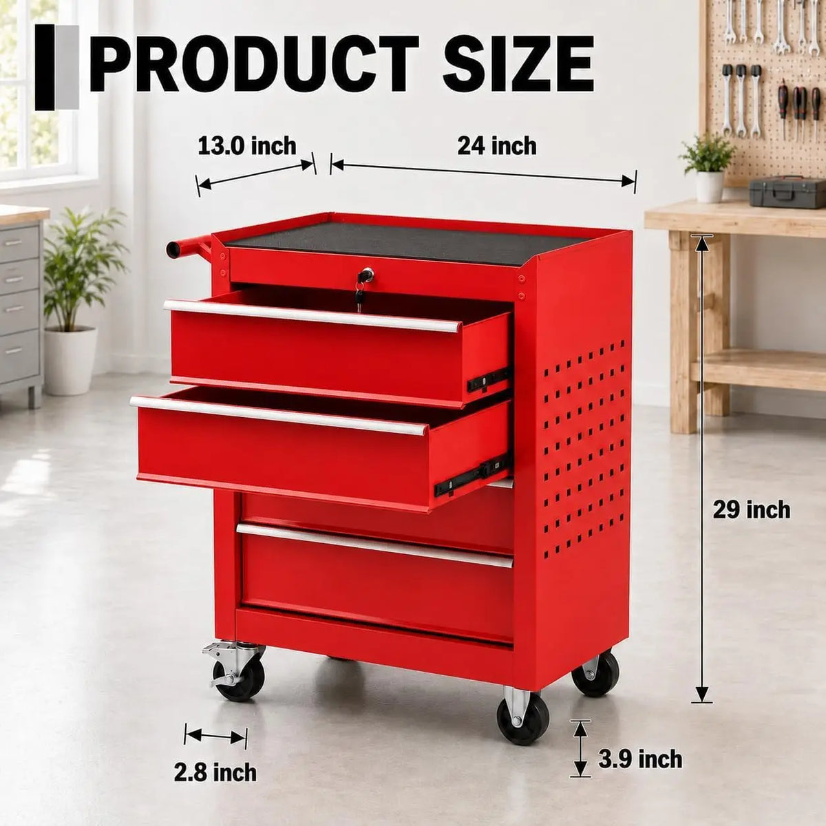Tacleekii 24 in Rolling Tool Chest with Wheels 4-Drawer Lockable Tool Box Storage Cabinet - Locking System Drawer Liners Mobile Tool Cart for Garage Workshop
