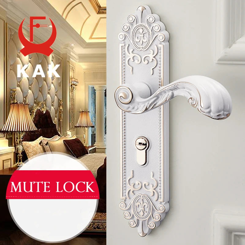 European Style Mute Room Door Lock Handle Fashion Interior Door Knobs Lock Luxurious Anti-Theft Gate Lock Furniture Hardware
