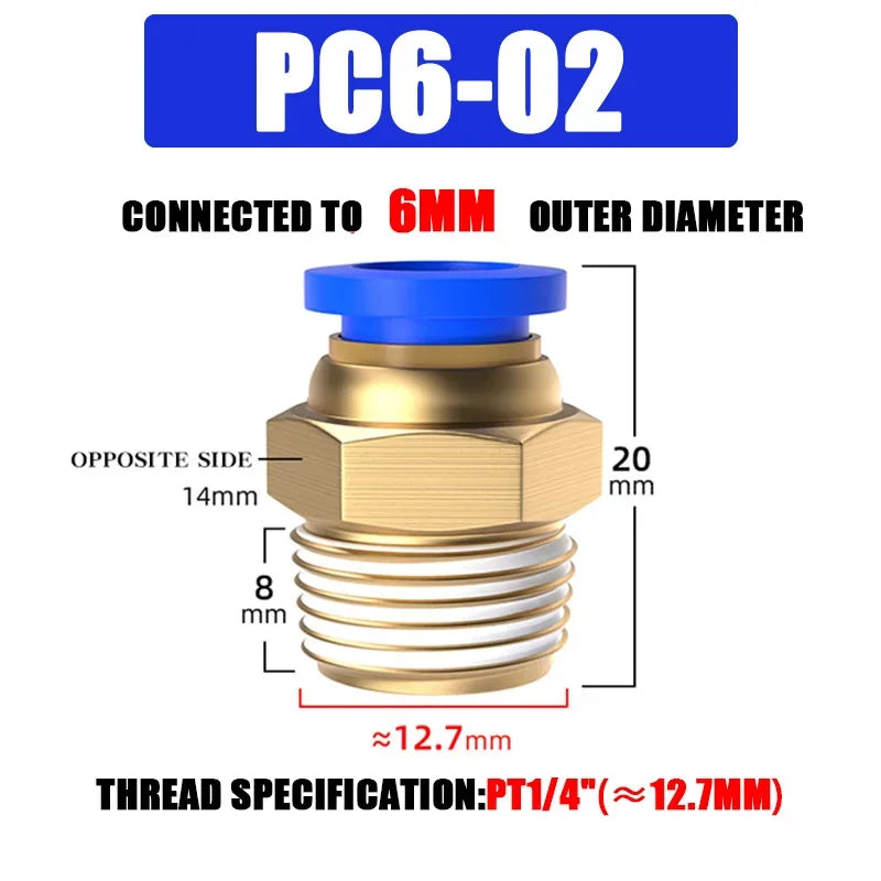 10/50PCS PC Pneumatic Quick Connector 4-12mm Push In Fitting for 1/8" 1/4" 3/8" 1/2" BSPT Thread Air Hose & Tube,Industrial Use