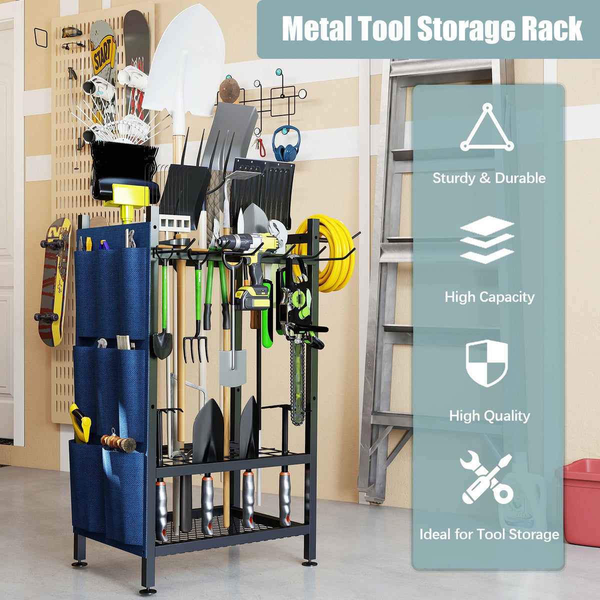 Garden Tool Organizer, YardTool Tower Rack For Garage Organization And Storage, Holds Long-Handled Tools/Rakes/Brooms, Heavy Duty SteelGarden Tool Stand For Shed