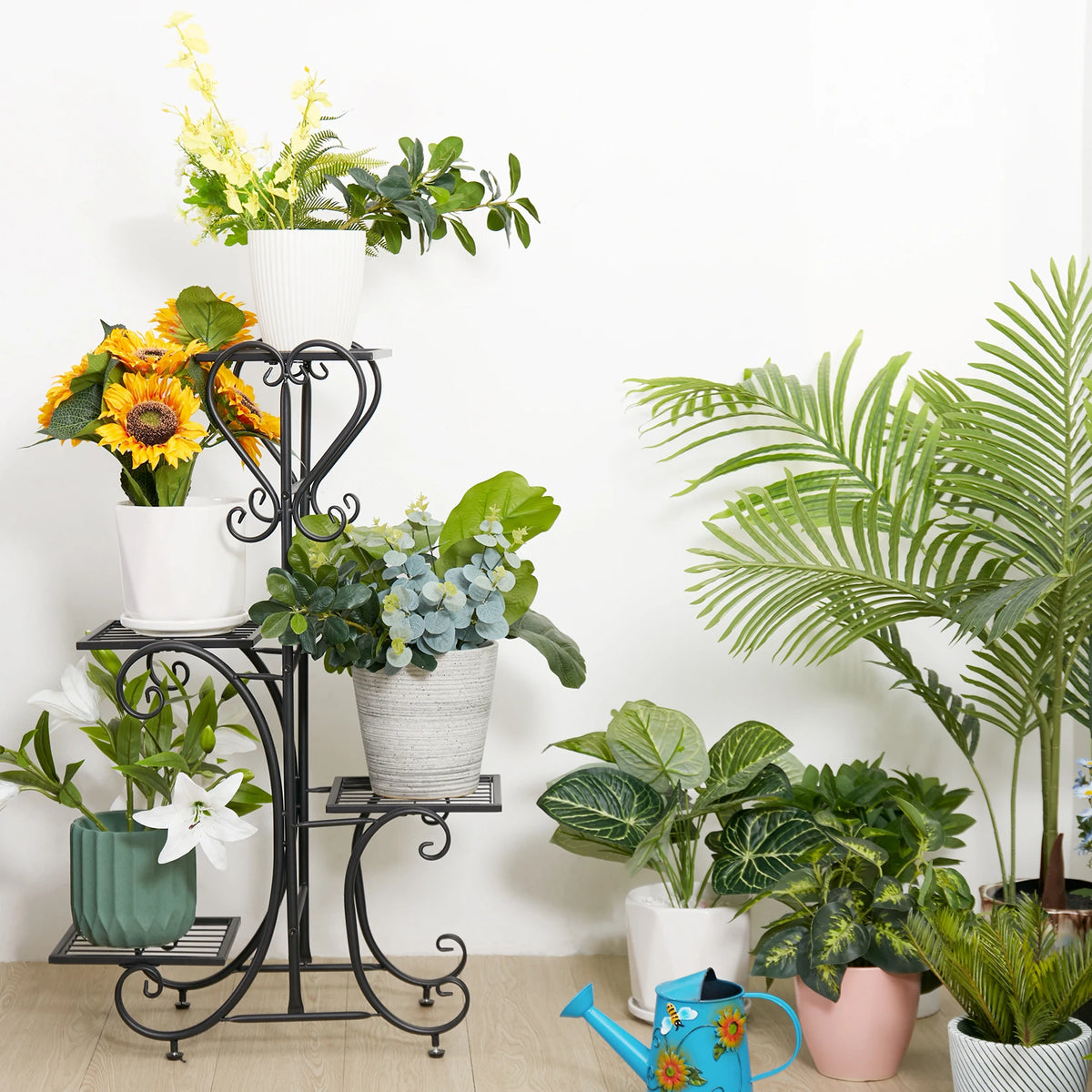 Various Styles Wood/Metal Plant Stand Flower Pots Display Holder Garden Shelf Shelving for Patio Balcony Living Room