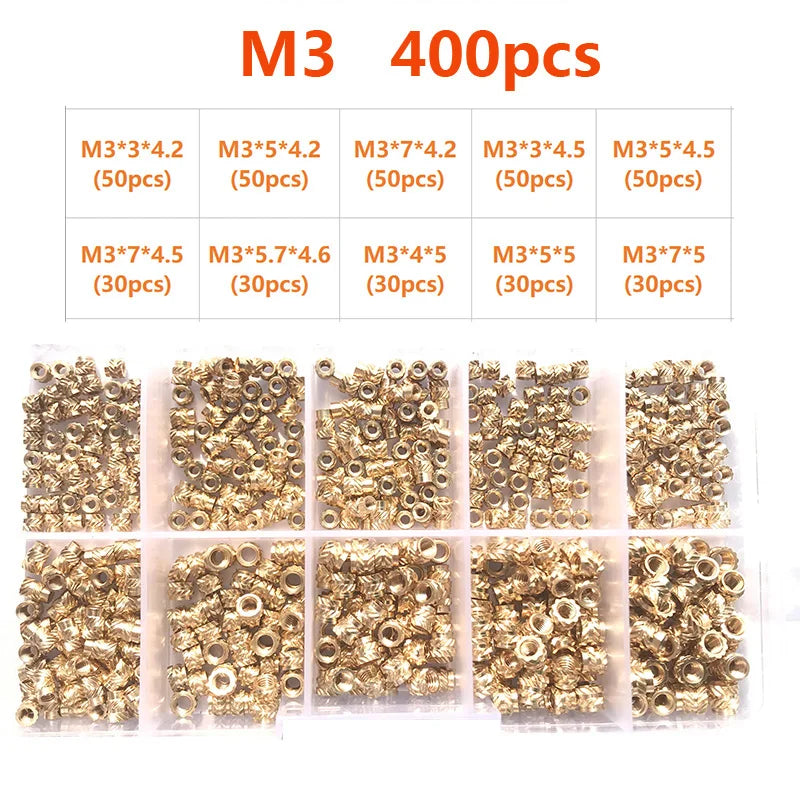 Insert Nut Set M2 M2.5 M3 M4 M5 M6 Brass Hot Melt Knurled Nut Thread Heat Molding Double Twill Injection Embedment Copper Nut 3D