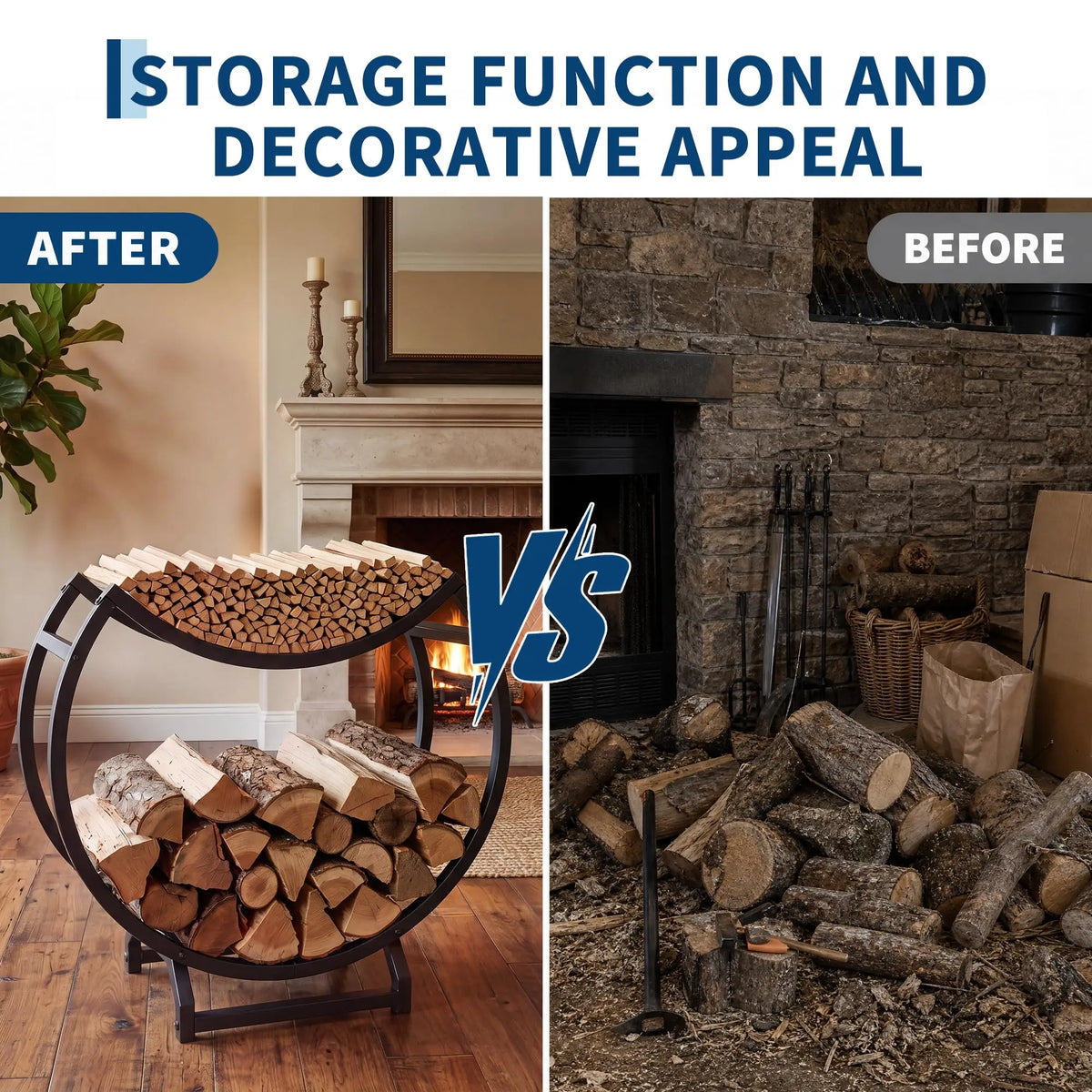 Round Firewood Rack Outdoor Indoor, Heavy Duty Wrought Iron Log Hoop Storage Holder, Circular Metal Wood Stacking Rack for Fireplace Fire Pit Hearth Patio Deck, Easy Tool-Free Setup
