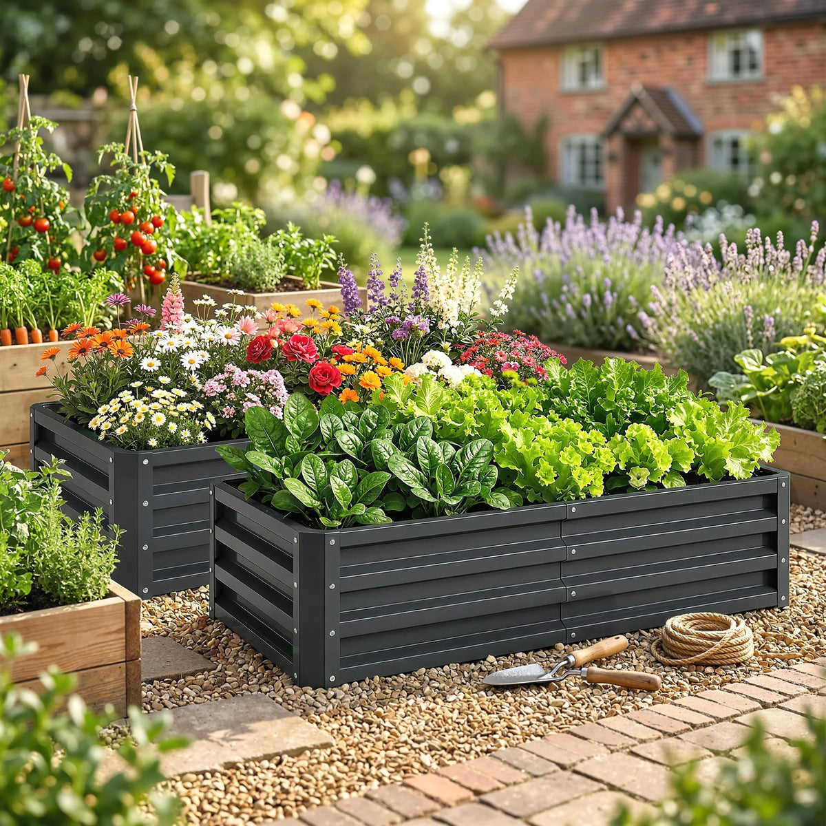 4' x 2' Raised Steel Garden Planter Bed for Vegetables, Herbs & Flowers, Grey
