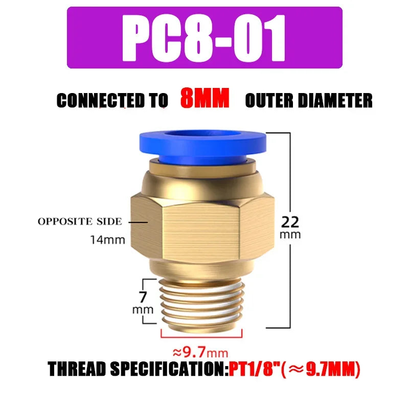 10/50PCS PC Pneumatic Quick Connector 4-12mm Push In Fitting for 1/8" 1/4" 3/8" 1/2" BSPT Thread Air Hose & Tube,Industrial Use