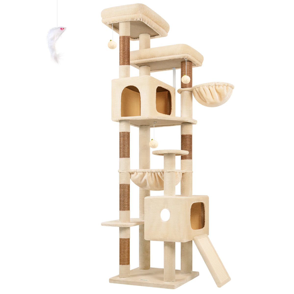 Globlazer 80" Large Cat Tree Tower for Indoor Cats, Multi-Level Cat Climbing Activity Center with 2 Condos, 2 Hammocks, 3 Perches, Sisal Scratching Posts for 2-3 Medium Large Cats