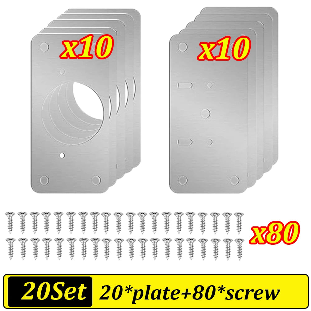 2-100Set Cabinet Hinge Repair Plate Kit Stainless Steel Door Hinge Mounting Plate Cabinet Door Hinges Repair Mount Tool