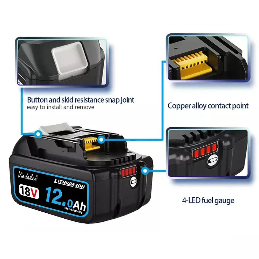 New 18V 12.0Ah Rechargeable Battery, for Makita Drill DGA404 DTW700 DHR202 DJV182 DDF487 Power Tool Battery, for Makita Battery