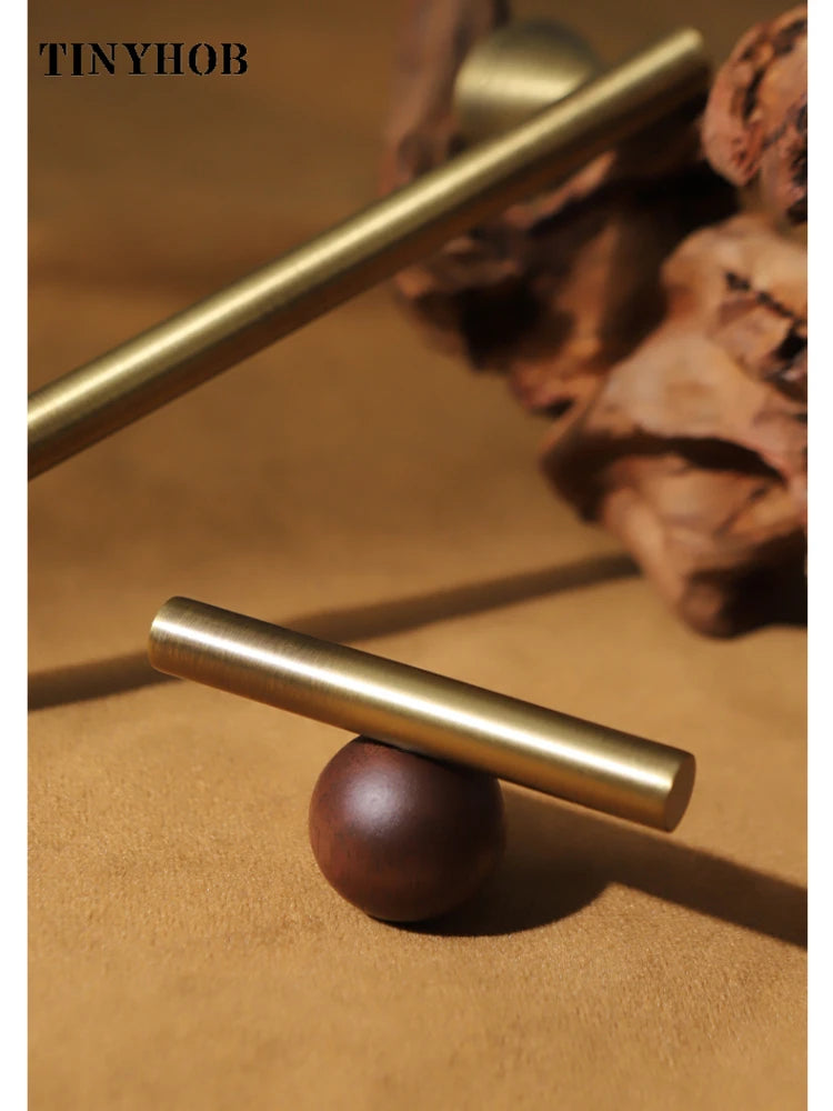 Bronze Brass + Walnut Wood  Cabinet Handle and Knob Drawer Knobs T Bar Bedroom Kitchen Cupboard Hardware / Drawer Handles