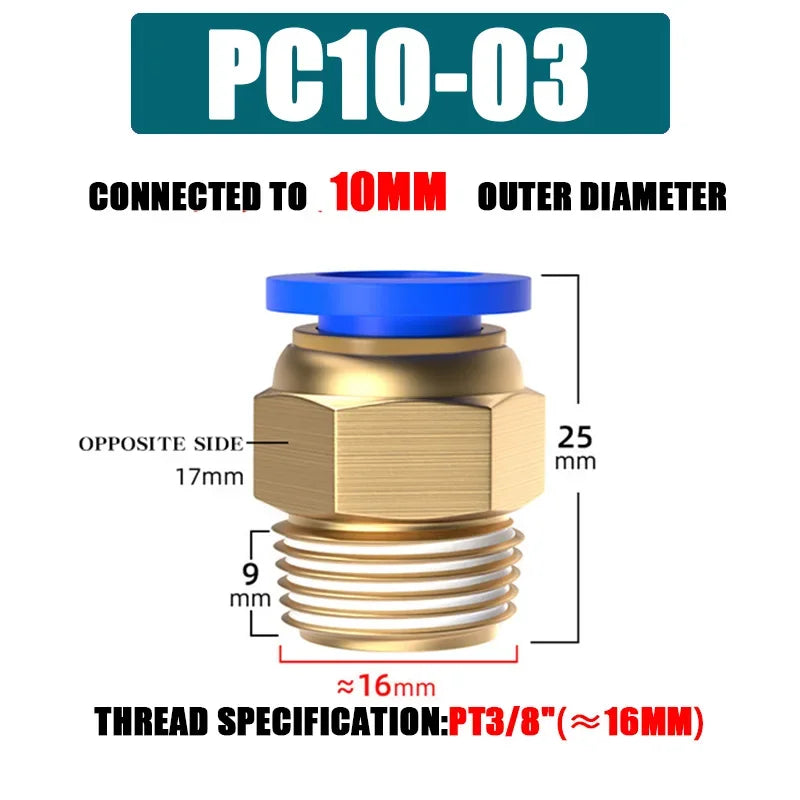 10/50PCS PC Pneumatic Quick Connector 4-12mm Push In Fitting for 1/8" 1/4" 3/8" 1/2" BSPT Thread Air Hose & Tube,Industrial Use