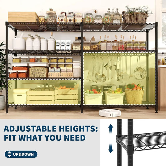 4-Tier Heavy Duty Metal Storage Shelving Unit, 70.8"W X 15.8"D X 59.5"H – Adjustable Wire Shelves, Convertible L-Shaped Rack for Kitchen, Pantry, Garage & Commercial Use
