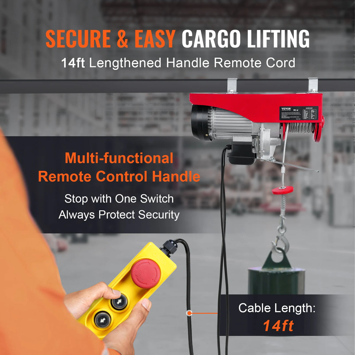SucceBuy 200-800kg Electric Hoist with Wired/Wireless Remote Control Lifting Crane Cable Hoist Winch for Boat Garage Elevator