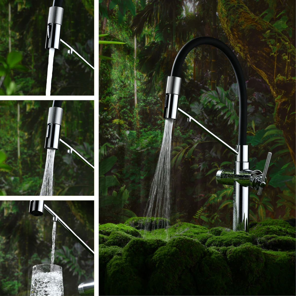 AITANA Brushed Rose Gold Pull-Out Kitchen Faucet with Luxury Drinking Water Mode 3 Function Hot & Cold Water Single Hole Sink Ta