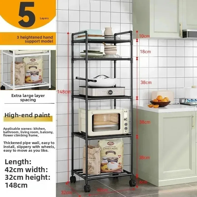 Minimalist style household storage rack, multi-layer adjustable shelf, mobile storage cart