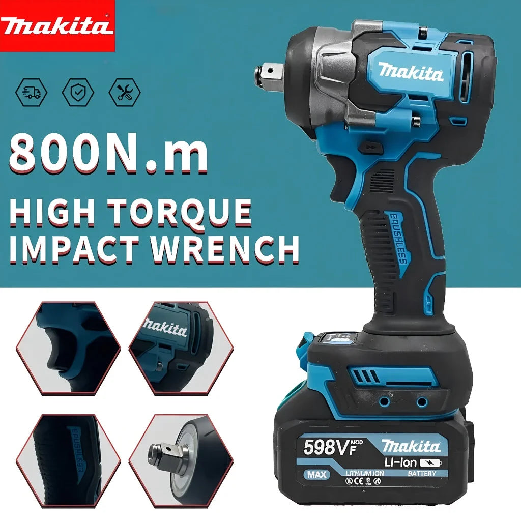 Makita 18V 800Nm Brushless Impact Wrench Cordless High Torque Electric Power Tool for Large Vehicle & Equipment Maintenance