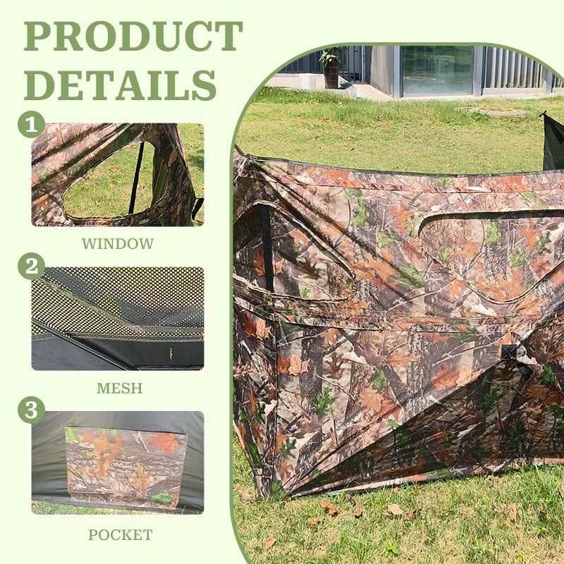 Portable 3 Panel Hunting Blind See Through Camouflage Tent Lightweight Fold for Deer Hunting Bird Watching