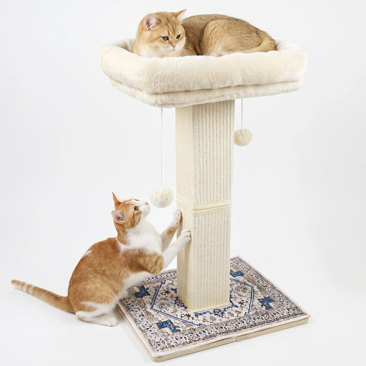Heavy Duty Cat Scratcher Scratching Post Large Plush Top Cat Bed Perch Sisal Wrapped Cat Tree with Dangling Ball Interactive Toys for Indoor Cats