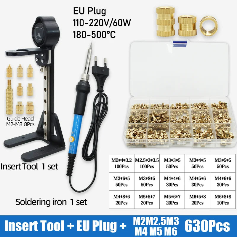 Heat Set Insertion Tool M2 M3 M4 M5 M6 M8 Brass Thread Insert Nut Soldering Iron Tip Copper Embedded Kit for Plastic 3d Printing