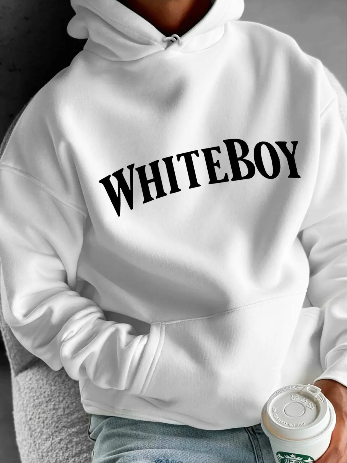 Men'S WHITEBOY Fleece Hoodie - Soft, Warm Autumnwinter Streetwear with Kangaroo Pocket, Adjustable Drawstring Neck, and Ribbed Cuffs - Ideal for Casual Activities and Gifting, Everyday Hoodie Bold Graphic Hoodie Soft Fabric H