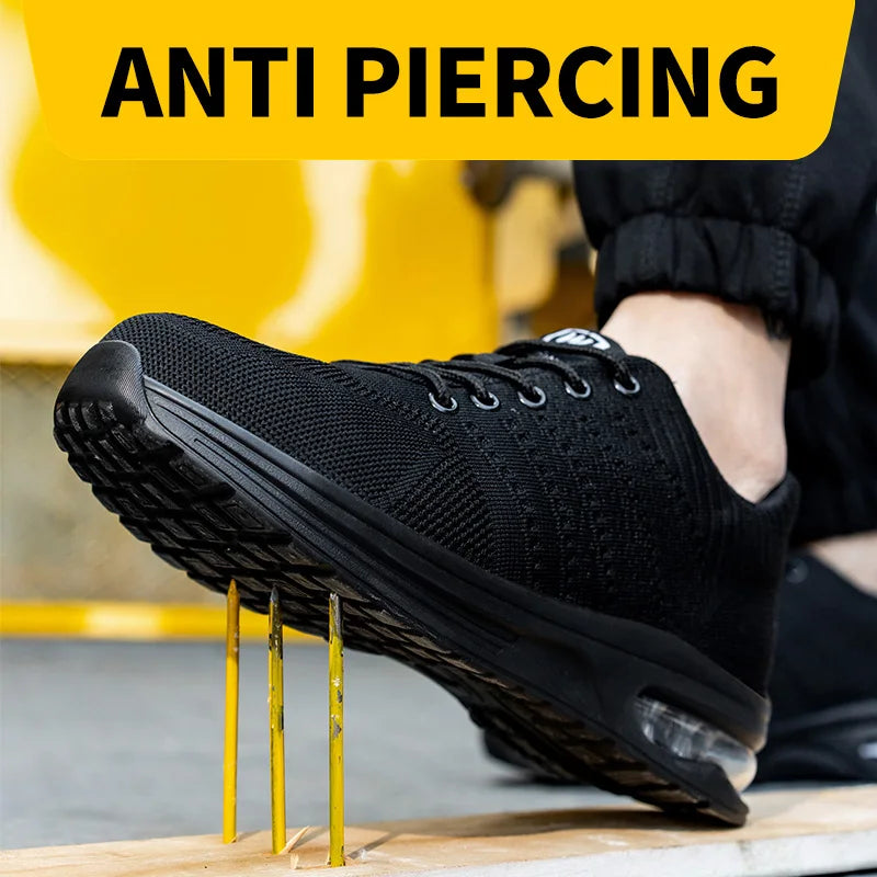 Men's Steel Toe Safety Sneakers Lightweight Puncture-Resistant Sole Anti-smash Industrial Protective Boots Breathable Sneakers
