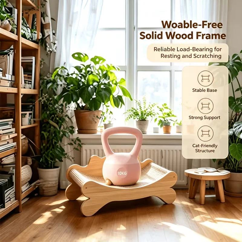Wooden Cat Scratcher Bed, Modern Curved Cat Lounge with Sisal Scratch Pad, Cozy Cat Sofa Furniture for Indoor Cats