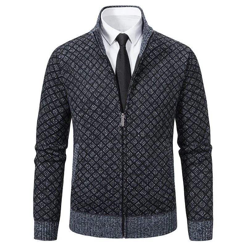 2026 Men's Casual High Collar Long Sleeve Knitted Top with Velvet Warmth for Autumn and Winter Fashion Multi Functional Jacket