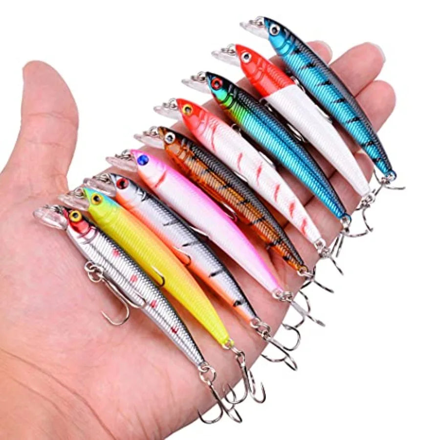 Fishing Lures Kit Mixed Including Minnow Popper Crank Baits with Hooks for Saltwater Freshwater Trout Bass Salmon Fishing