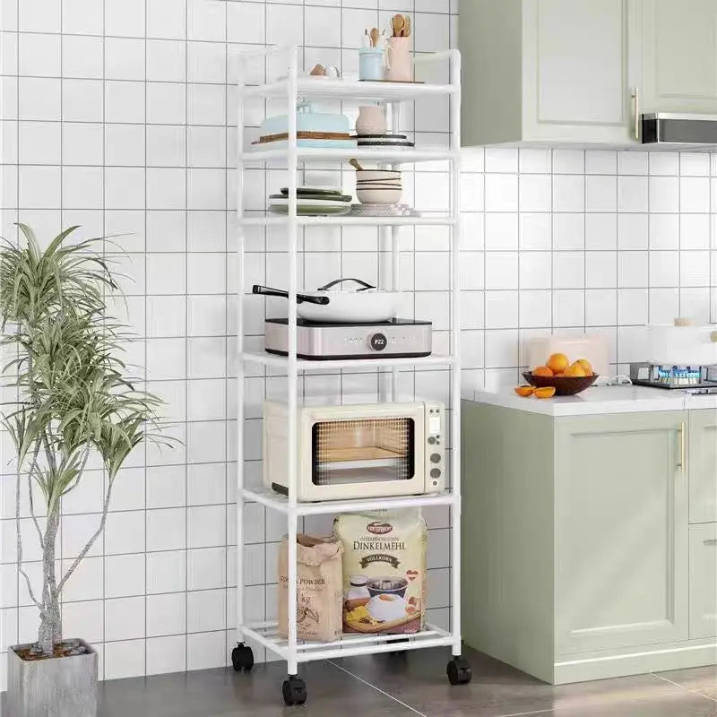 Minimalist style household storage rack, multi-layer adjustable shelf, mobile storage cart