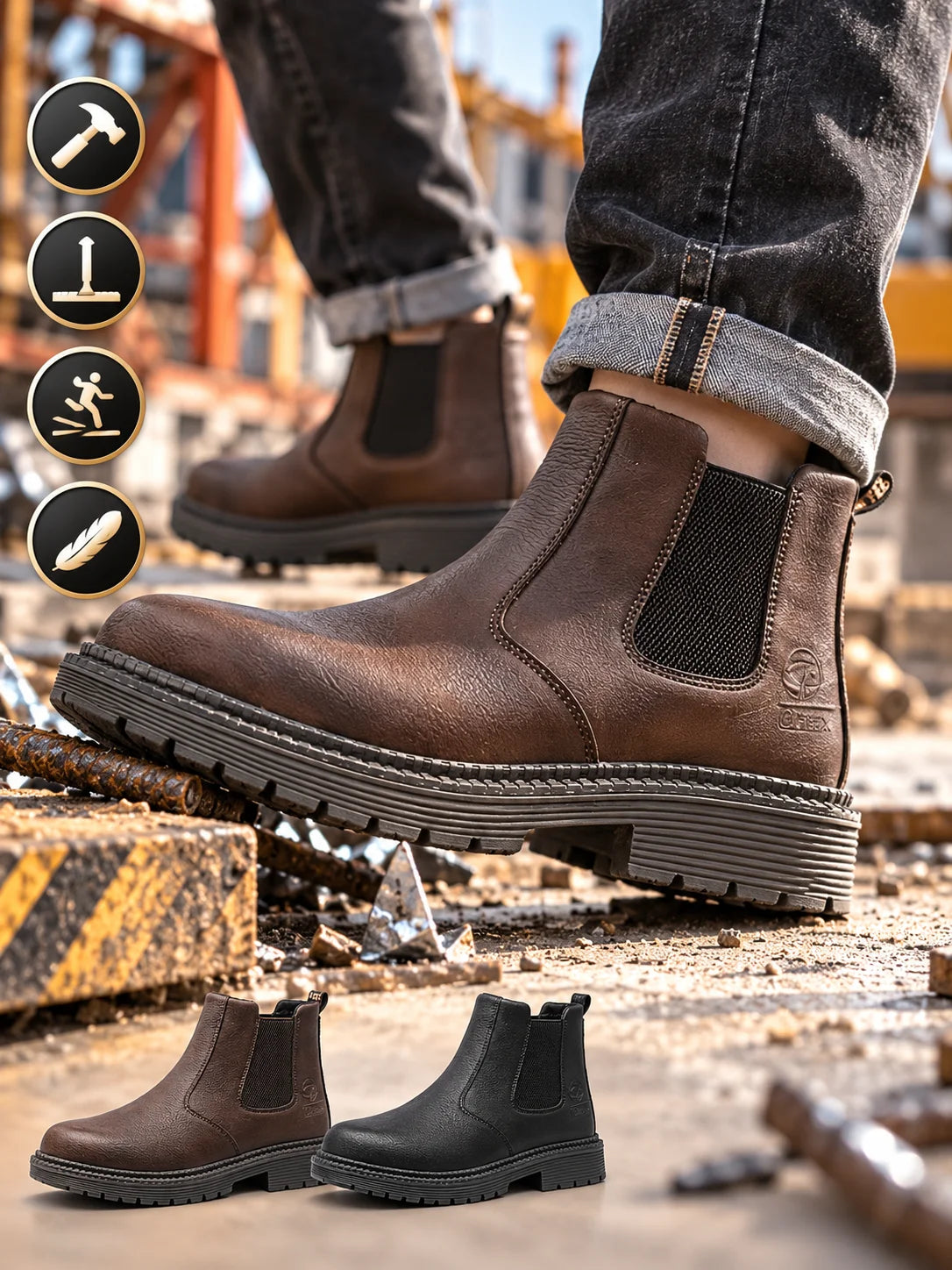Anti-Crush and Anti-Puncture Work Shoes: High-Top, All-Season, Cowhide Upper, Safety Sole